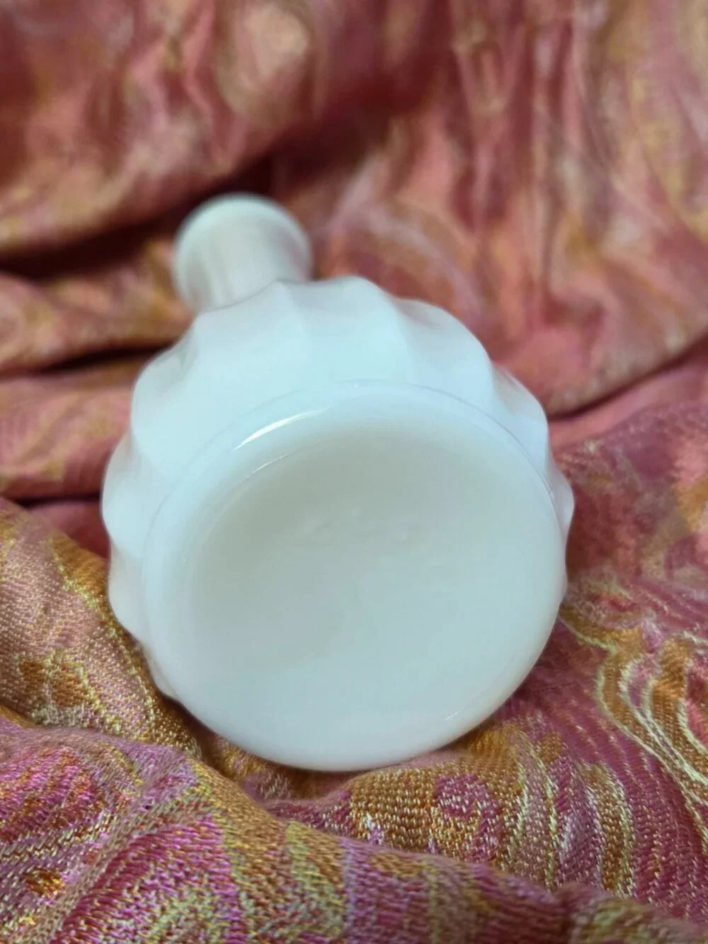 Vintage CLG Milk Glass Bud Vase Ribbed Fluted Bulbous Base Opaque White Floral